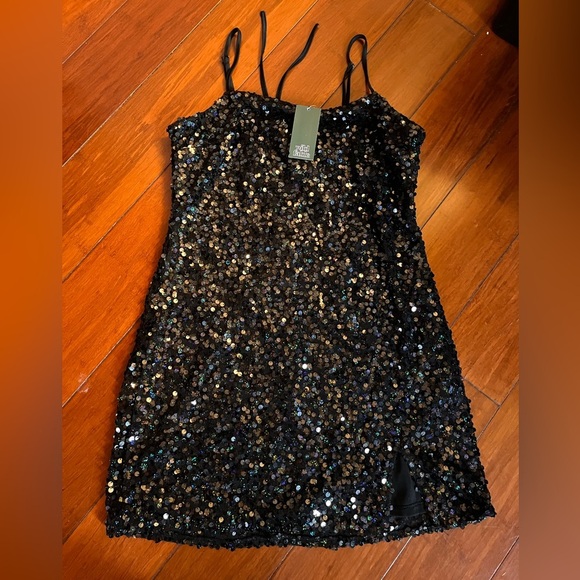 XL Black Sequin Wild Fable Mini Dress with Spaghetti Straps NWT - Picture 4 of 7